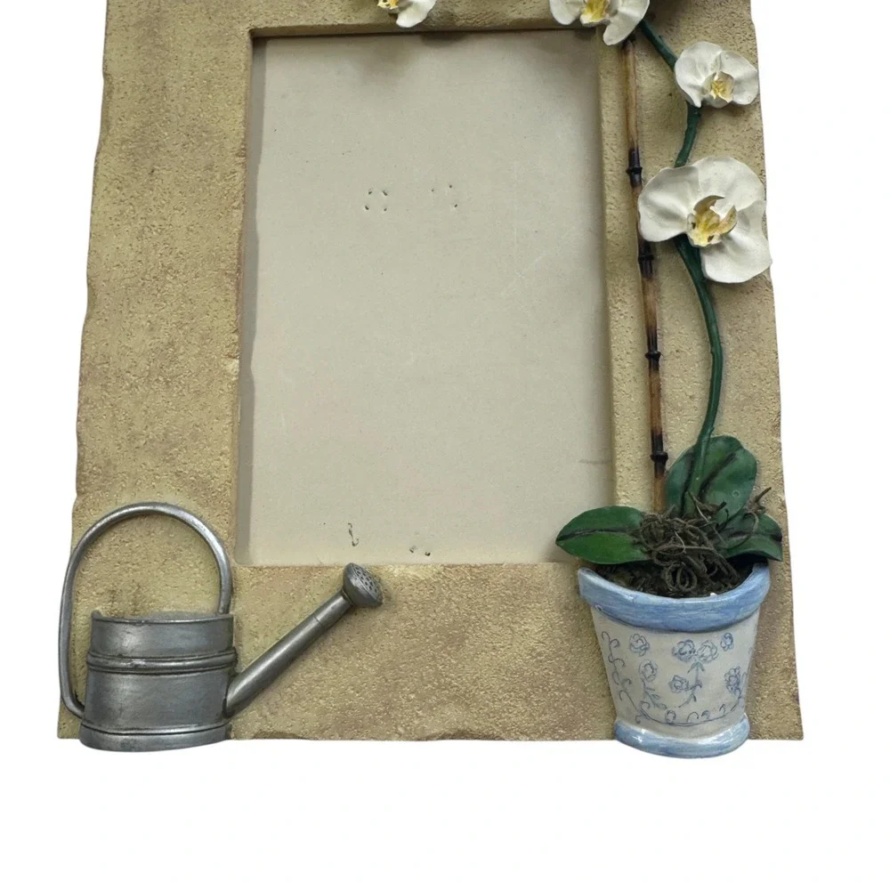 Dezine 3D Orchid Watering Can Garden Picture Frame 4x6 Vintage 2001 Hand Painted